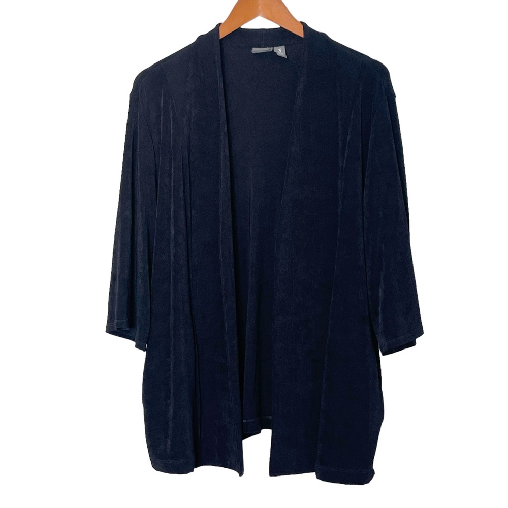 Chico's Travelers Slinky Knit Black Open Cardigan Size XL Minimalist Stretch